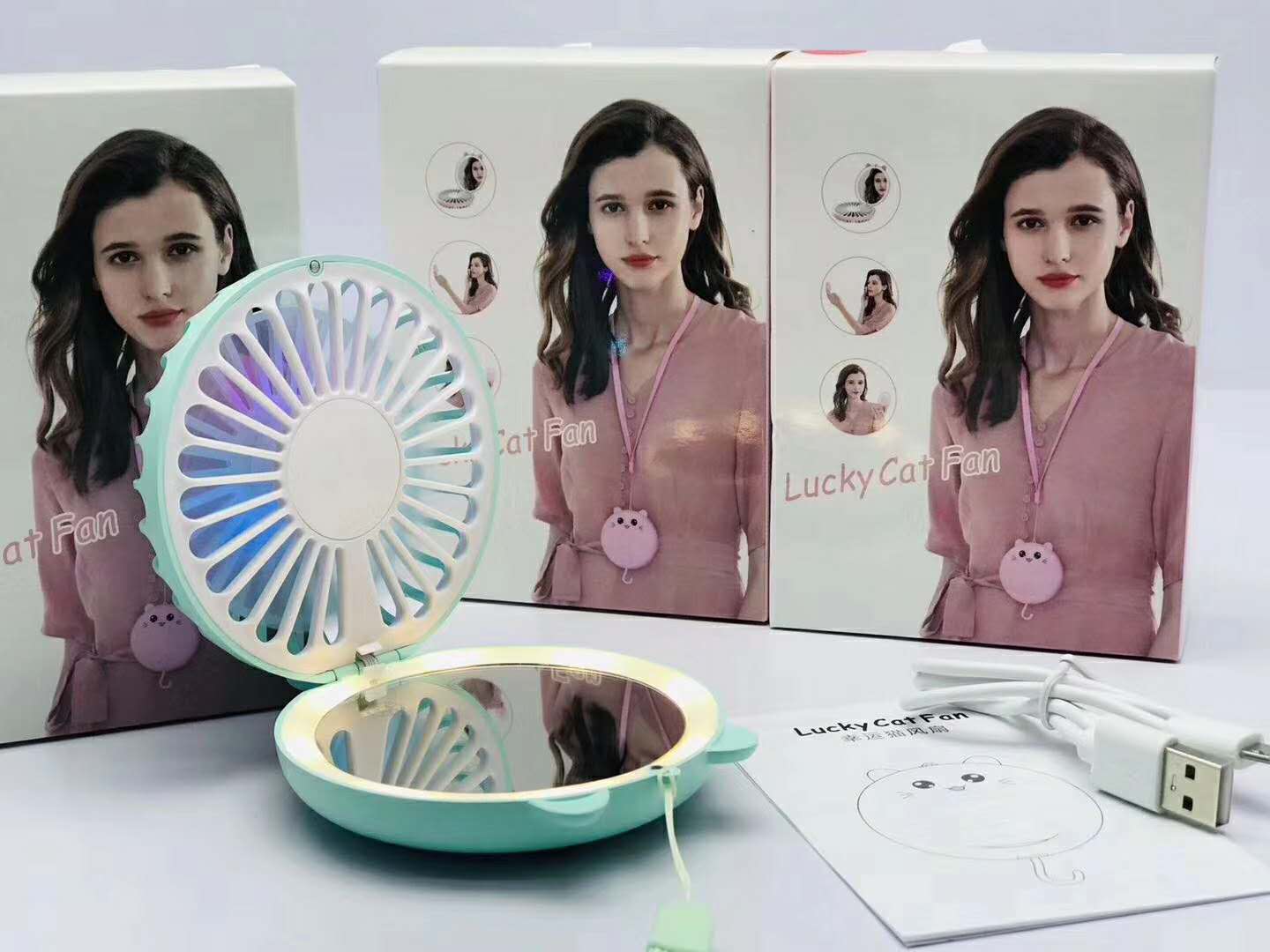 新款usb迷你小電風扇補妝鏡禮品充電風扇爆款創(chuàng)意禮品