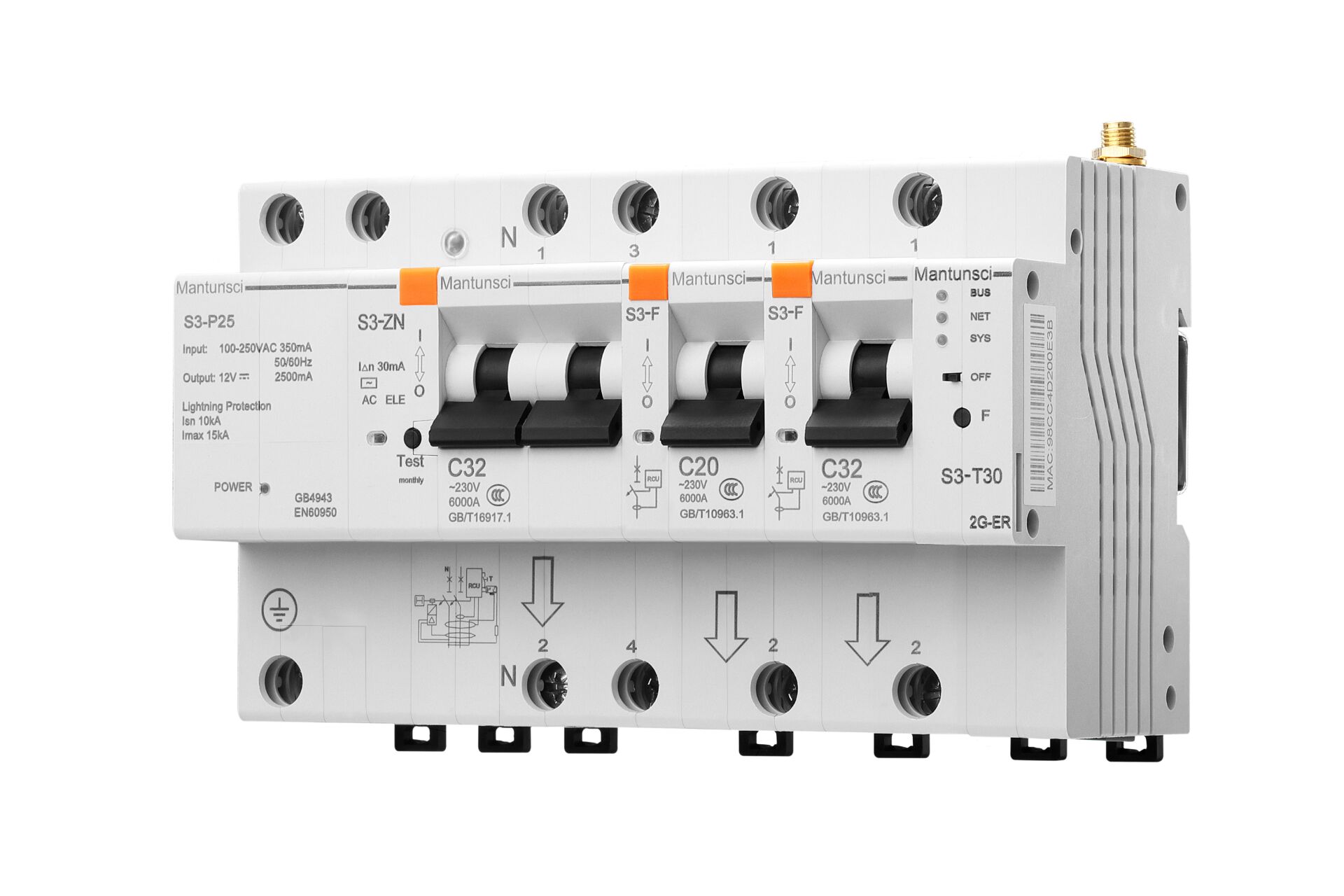 紧急供应曼顿S3系列220V32A带漏保远程控制智能空开