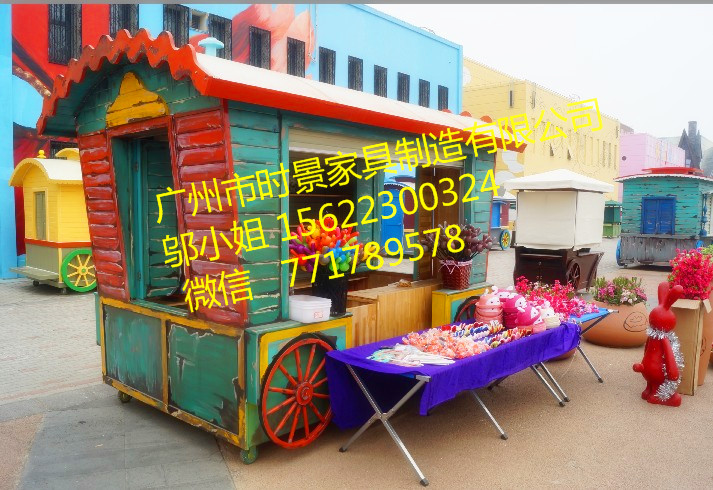 廠家熱銷推薦 木屋式戶外售賣車 步行街移動實木售貨亭 冷飲售貨車
