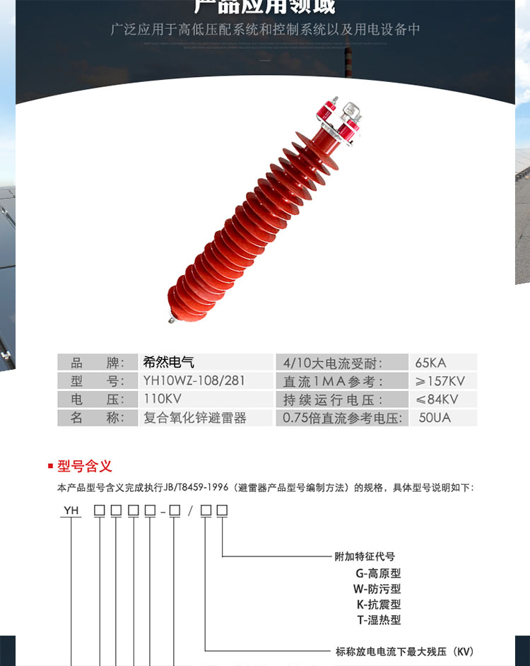 安徽復合氧化鋅避雷器HY10WZ-96-250希然電氣原始圖片3